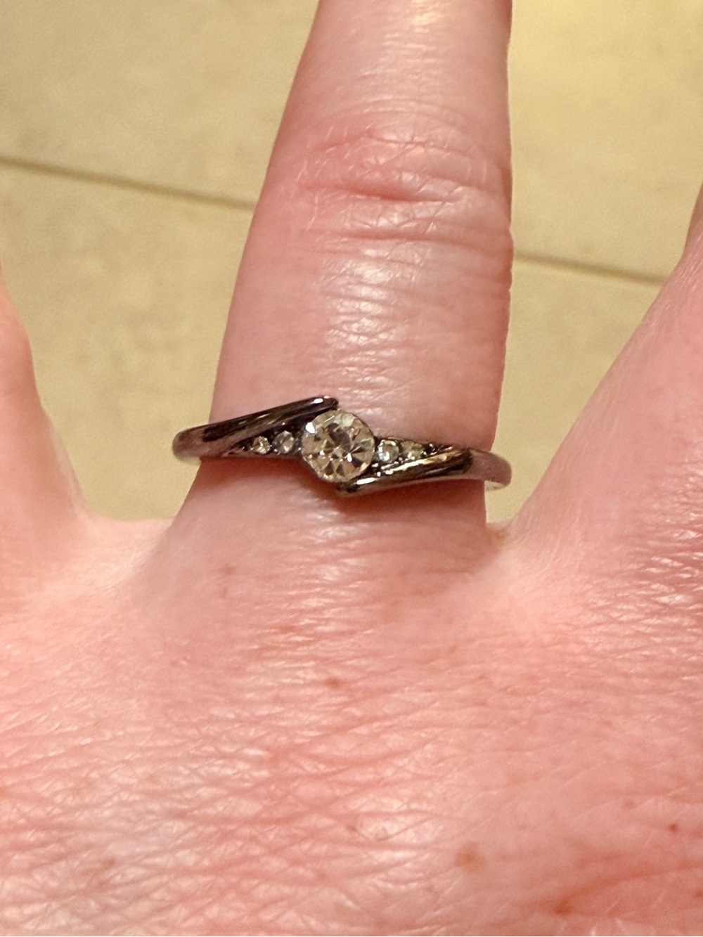 Women's Gunmetal Silver Ring With Clear Stones